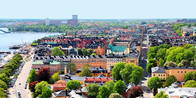 Flygbild över centrala Stockholm. Foto