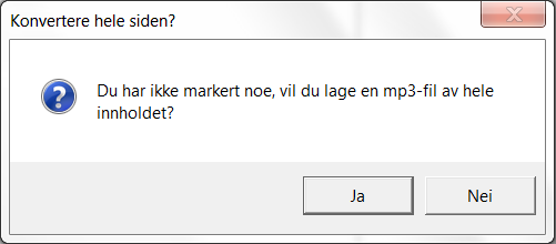 Dialogboks hvor du har muligheten til å lage en mp3-fil av hele siden. Skjermbilde